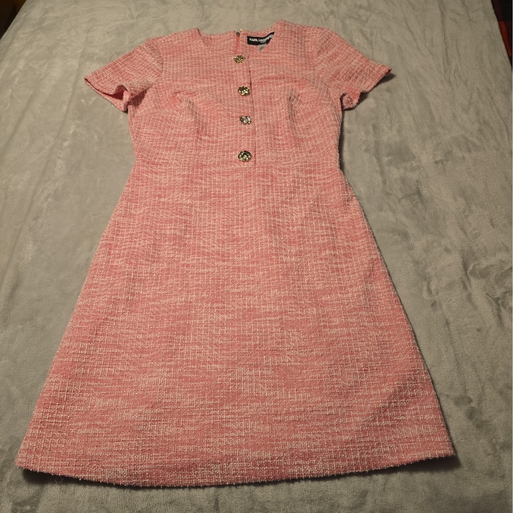 Karl Lagersfield Paris Pink Tweed Sheath Dress Sz 6 Barbie Elle Woods Academia
